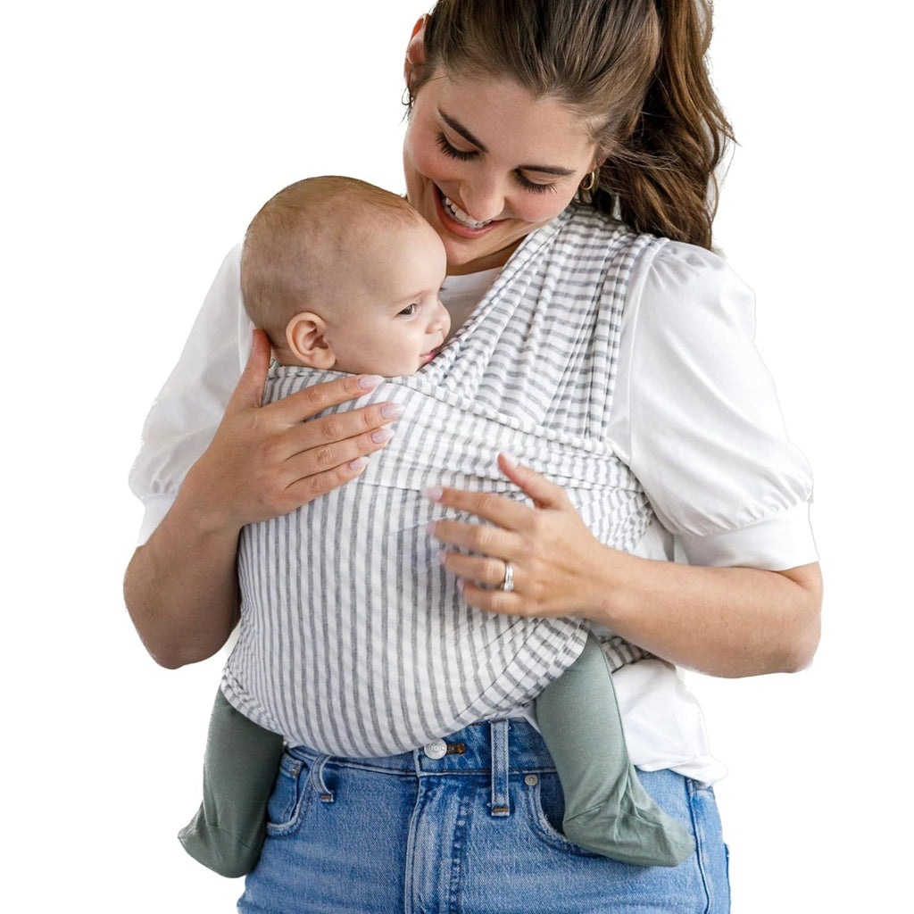 Baby Wrap, Buttery-Soft Baby Carrier Newborn to Toddler 8-25 Lbs., Lightweight & Hands-Free Breathable Summer Carrier, Baby Wearing & Postpartum Essential, New Mom Gift, Natural + Grey Stripe