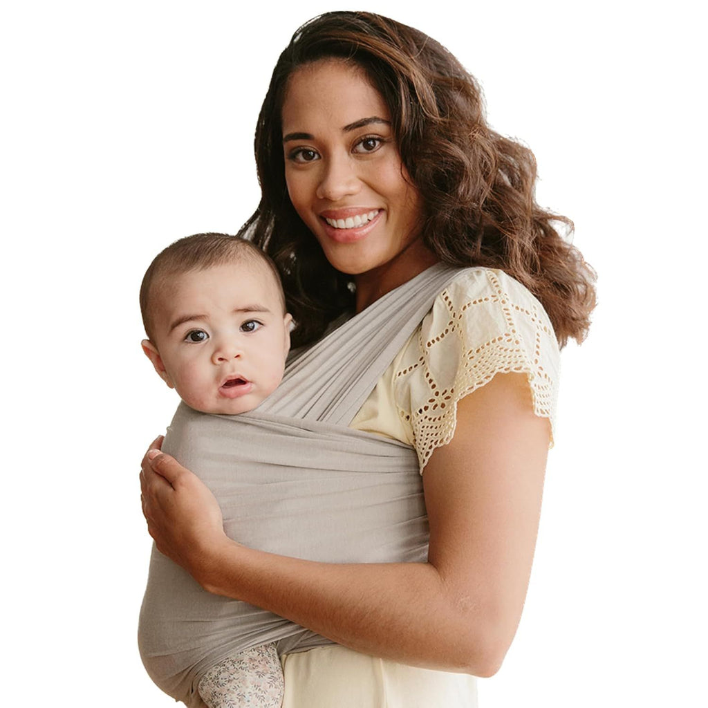 Baby Wrap, Buttery-Soft Baby Carrier Newborn to Toddler 8-25 Lbs., Lightweight & Hands-Free Breathable Summer Carrier, Baby Wearing & Postpartum Essential, New Mom Gift, Natural + Grey Stripe