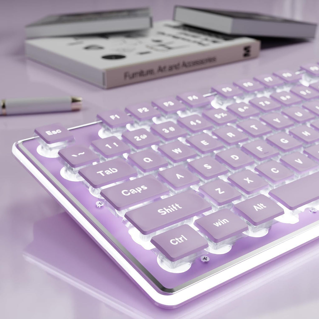 Backlit Computer Keyboards, Wired USB Keyboard with White Backlit, Metal Panel, Plug and Play, Pudding Keycaps Full Size Quite Computer Keyboard for Win/PC/Laptop-Purple