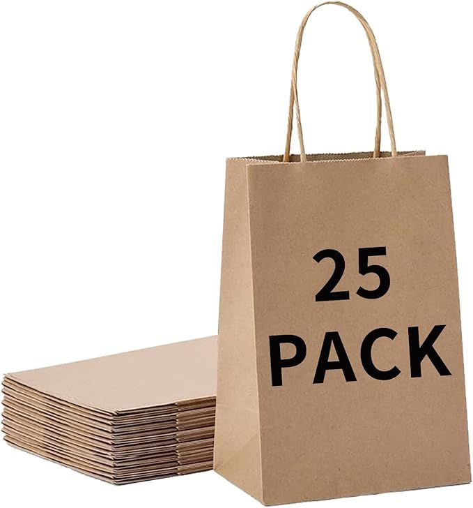 BAG BOX 25 Pcs Medium  Inch Brown Kraft Paper Gift Bags with Handles