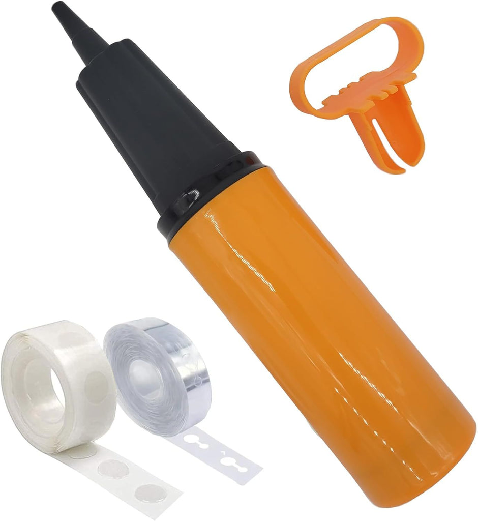 Balloon Pump Hand Held Kit, Inflator Air Pump for Balloons - 2 Way Manual Dual Action - Plus Accessories for Kids' Party, Birthday Party, Special Event (1 Pump Kit (Orange))