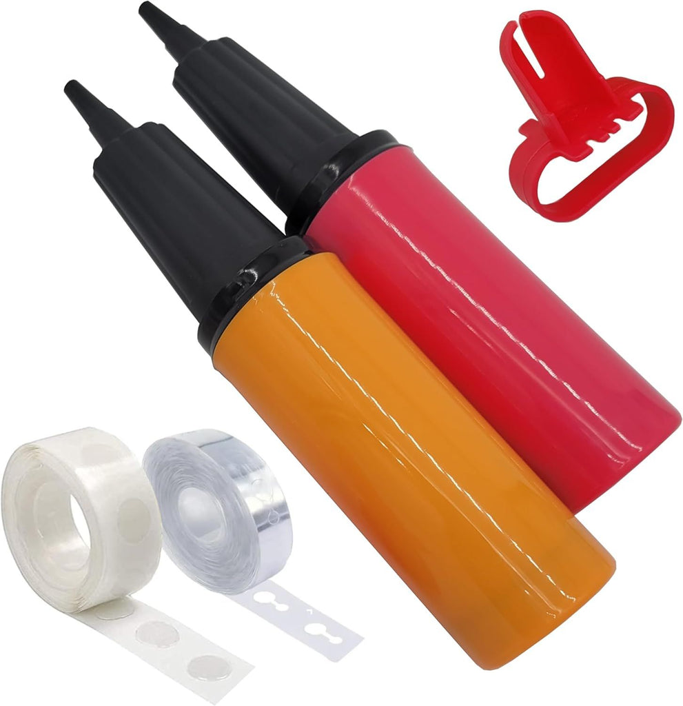 Balloon Pump Hand Held Kit, Inflator Air Pump for Balloons - 2 Way Manual Dual Action - Plus Accessories for Kids' Party, Birthday Party, Special Event (2 Pump Kit (Orange & Pink))