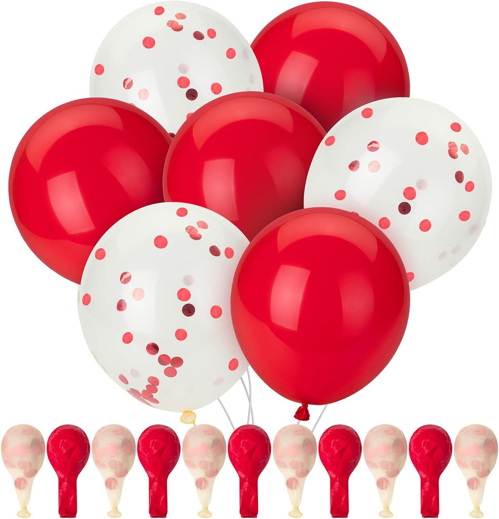 Balloons, 12 Inch, 54 Pack, Red & Confetti Balloons for Birthday Party