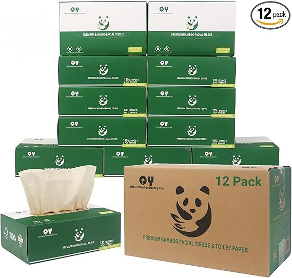 Bamboo Facial Tissues  Natural, Hypoallergenic, 134 Sheets per Box, FSC Certified, Eco - Friendly,  Gentle for Everyday Home and Office Use