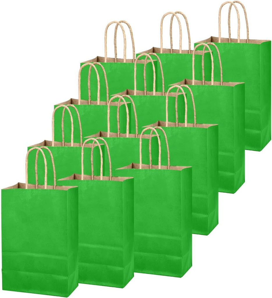 Bamboo Green Gift Bag with Handles Bulk 24Pcs Paper Bags -8.3"x6"x3. 15" Party Favor Bags - Solid Color