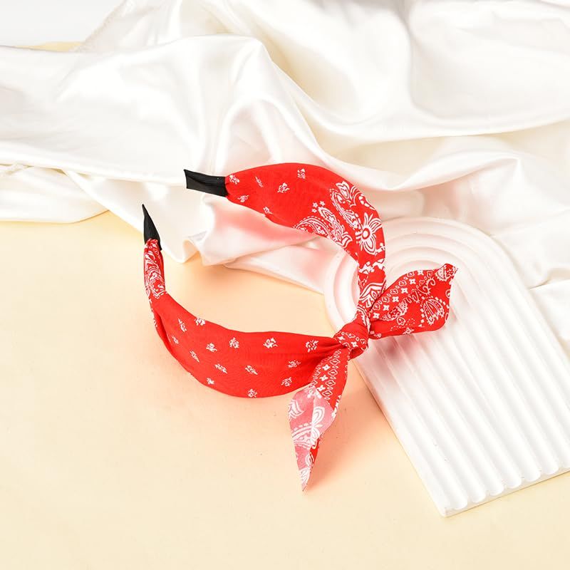 Bandana Headbands with Knotted Bow and Rabbit Ear Design for Women and Girls - Black Bowknot Hairband Accessories