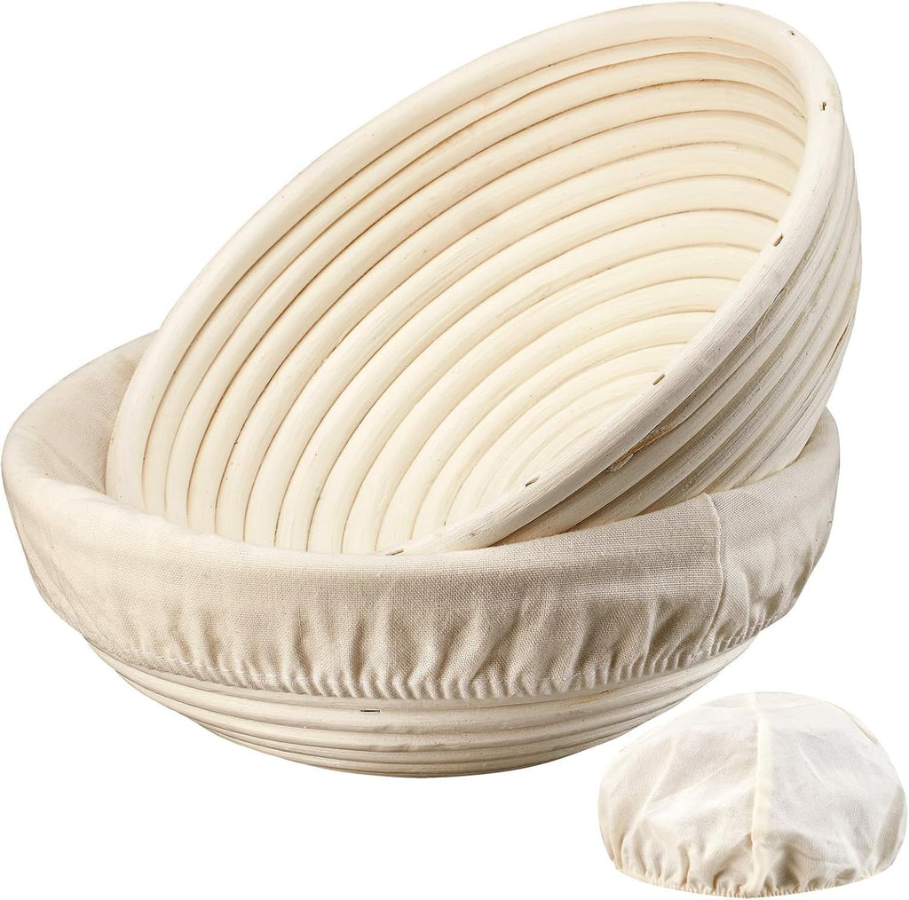 Banneton Bread Proofing Basket - 9 inch Banneton Basket Set of 2 Sourdough Proofing Basket Round Proofing Bowls Handmade Rattan Baskets and Liners