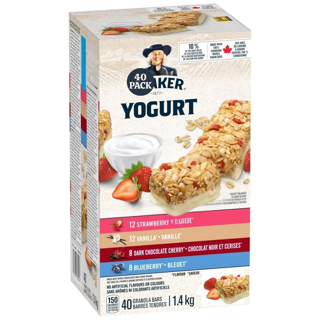 Bars Variety Pack Chewy Whole Grain Snack Bars with Oats and Yogurt Coating Assorted Flavors Individually Wrapped  1.23 oz Each 40 Count Family Pack