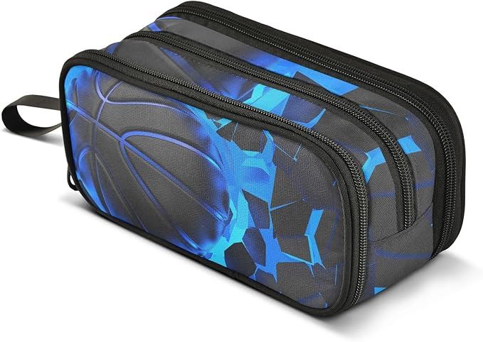 Baseballs Ball Blue Pencil Case Box Boys Girls Large Pencil Pouch with Zipper Compartments Big Capacity Stationery Pen Bag Organizer for Kids Teens Adults School