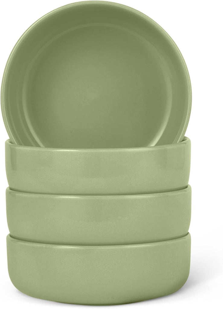 Basics Glazed Stoneware Bowls, 4-Piece Set, Microwave and Dishwasher-Safe, 20 oz. Capacity, 5.5 in., Olive