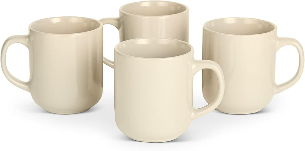 Basics Glazed Stoneware Coffee Mugs, Ceramic 4-Piece Set, 16 oz, Microwave and Dishwasher-Safe, Ivory
