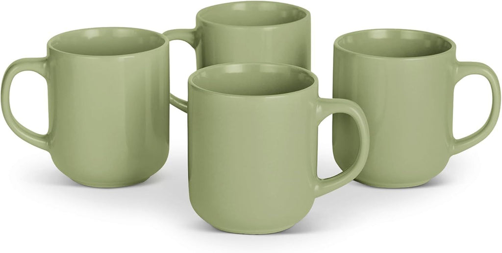 Basics Glazed Stoneware Coffee Mugs, Ceramic 4-Piece Set, 16 oz, Microwave and Dishwasher-Safe, Olive