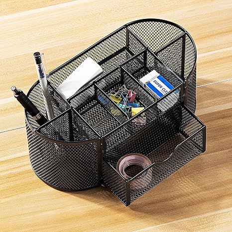 Basics Mesh Desk Office Organizer, Black, 9.25" x 4.53" x 3.94"