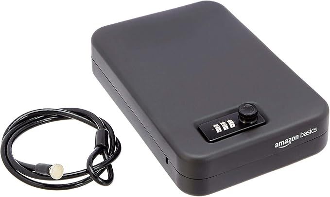 Basics Portable Security Case Lock Box Safe, Small Lock Box with Code, for College Dorm Room, Home, Combination Lock, Large, Black