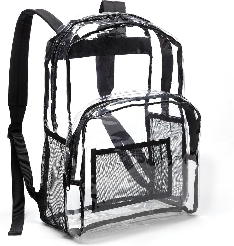 Basics Transparent School Backpack, With Water-Resistant PVC Plastic Material and Ruggedly Reinforced Shoulder Straps, Clear