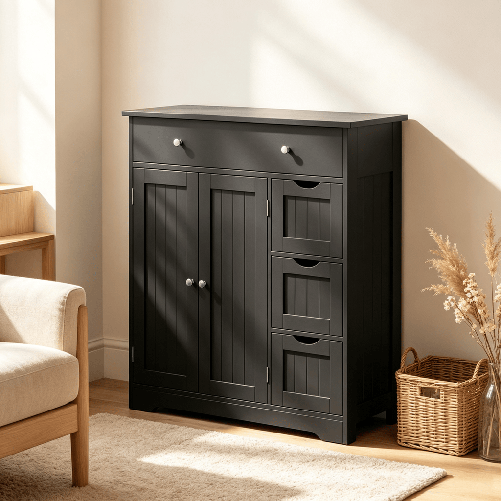 Bathroom Floor Cabinet 4 Drawers 2 Doors with Adjustable Shelf Storage Organizer for Bathrooms
