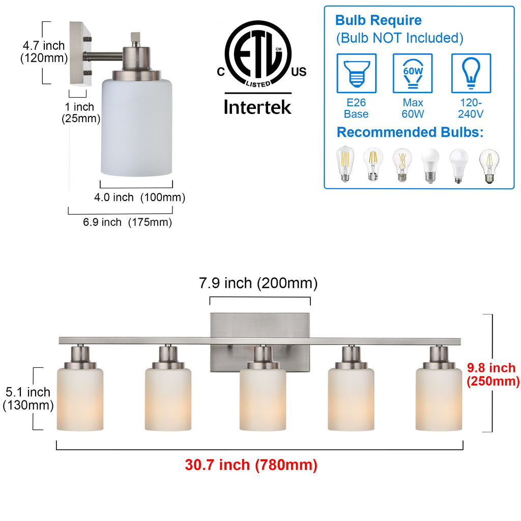 Bathroom Light Fixtures Brushed Brass 6-Light Bathroom Vanity Light, Modern Bathroom Lights Over Mirror with Milky White Glass Shade, Bathroom Wall Sconces Vanity Lighting Fixtures for Bedroom Hallway