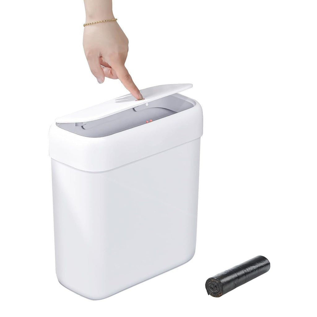 Bathroom Small Trash Can with Lid,10L / 2.7 Gallon Slim Garbage Bin Wastebasket with Press Top Lid for Bedroom, Rv, Office, Kitchen, Craft Room