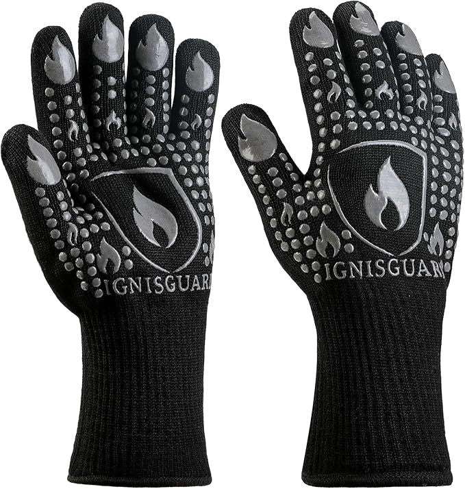 BBQ & Grill Gloves, Oven Gloves, 1472°F Silicone Oven Mitts Heat Resistant Grilling Gloves Fireproof Non-Slip for Barbecue Cooking Baking Smoking, 1-Pair Gray