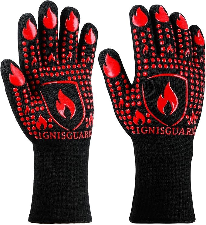 BBQ & Grill Gloves, Oven Gloves, 1472°F Silicone Oven Mitts Heat Resistant Grilling Gloves Fireproof Non-Slip for Barbecue Cooking Baking Smoking, 1-Pair Red