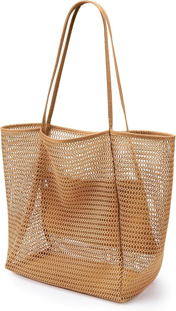Beach Mesh Tote Bag, Casual MAX 23L Summer Foldable Hobo Bag Women | Sandproof Widen Strap Large Shoulder Bag For Lake Pool Vacation Travel Picnic Grocery Market Shopping Carrier