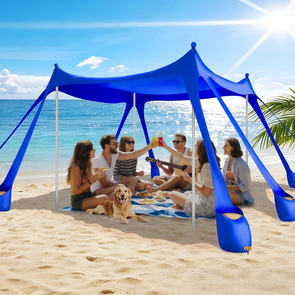 Beach Tent Sun Shelter UPF 50+,10x10 FT Beach Canopy Tent Sun Shade,Pop Up Beach Canopy with 8 Sandbags, Outdoor Beach Shade for Camping Trips, Fishing, Backyard Fun Picnics