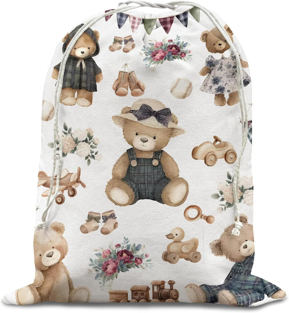 Bear Baby Shower Drawstring Gift Wrap Bags, Small Bear Birthday Drawstring Gift Bags for Party, Happy Birthday Bag, Teddy Bear Baby Shower Decorations for Girls, 10x13 Inch