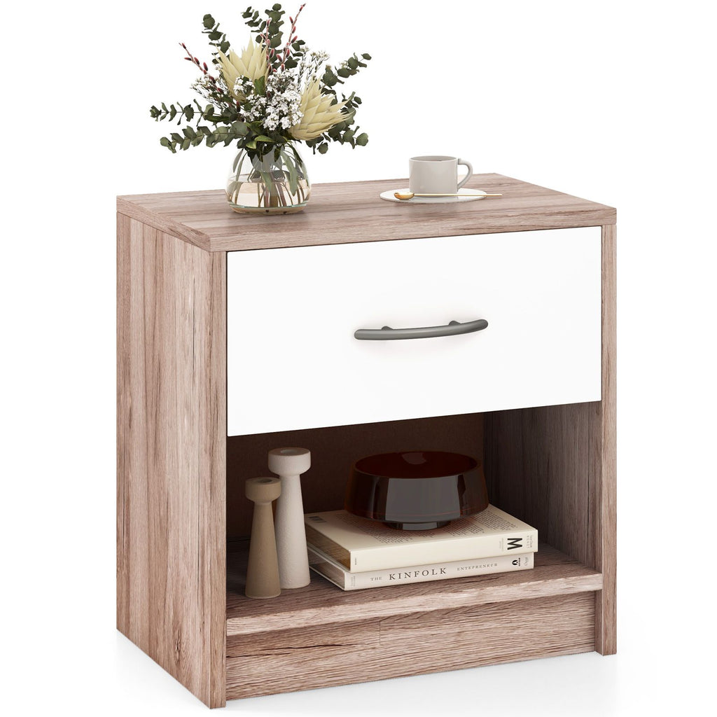 Bedside Table Nightstand with Drawer and Open Storage Shelf