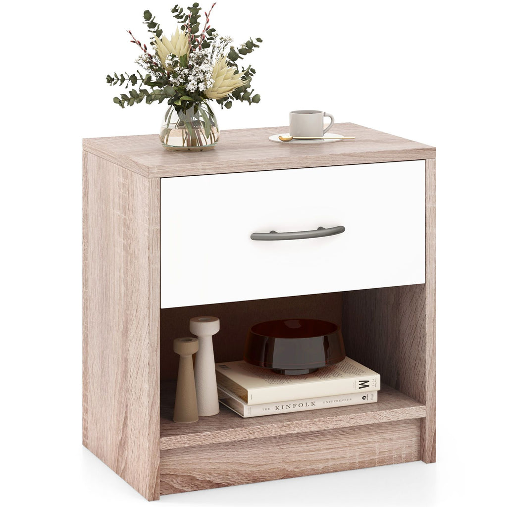 Bedside Table Nightstand with Drawer and Open Storage Shelf