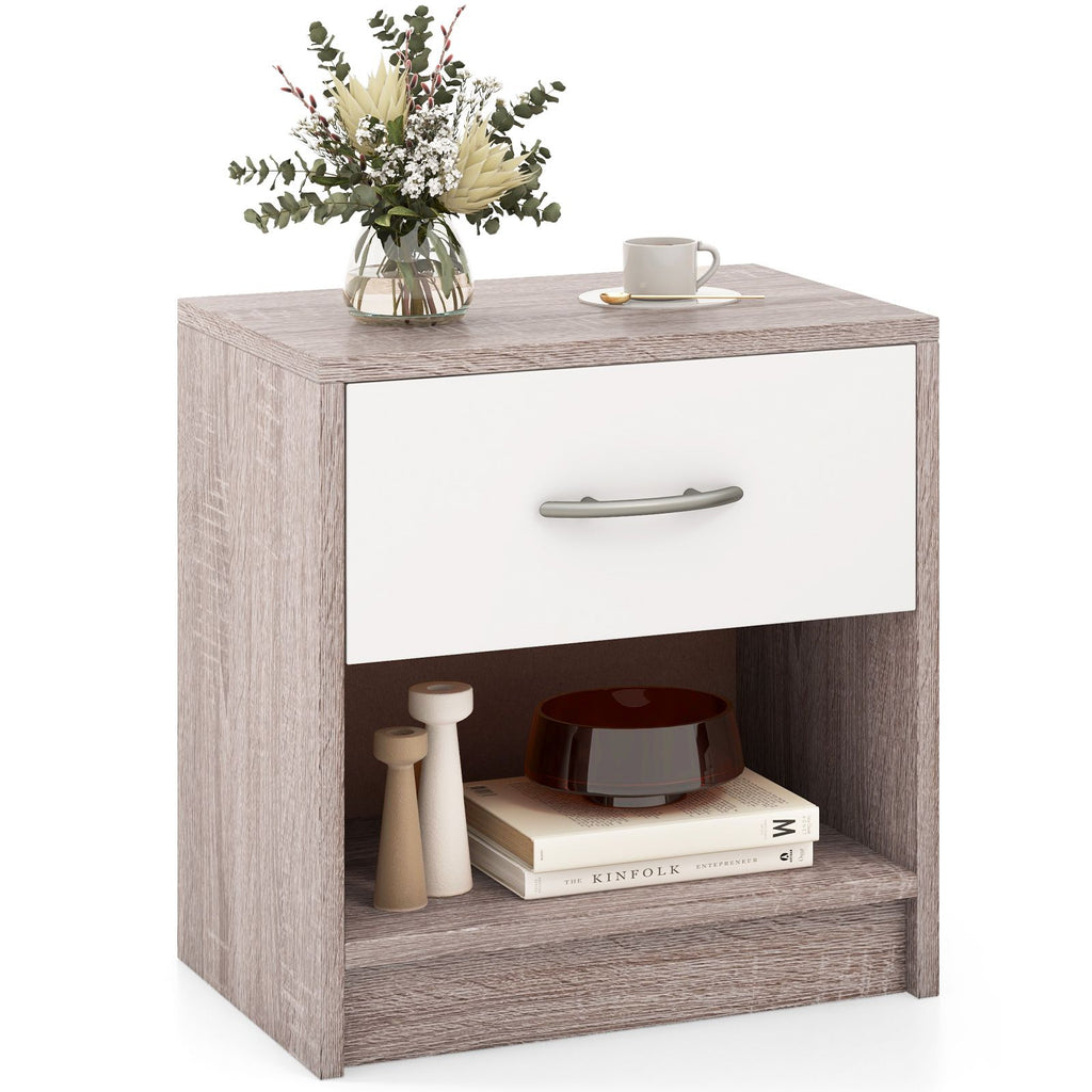 Bedside Table Nightstand with Drawer and Open Storage Shelf