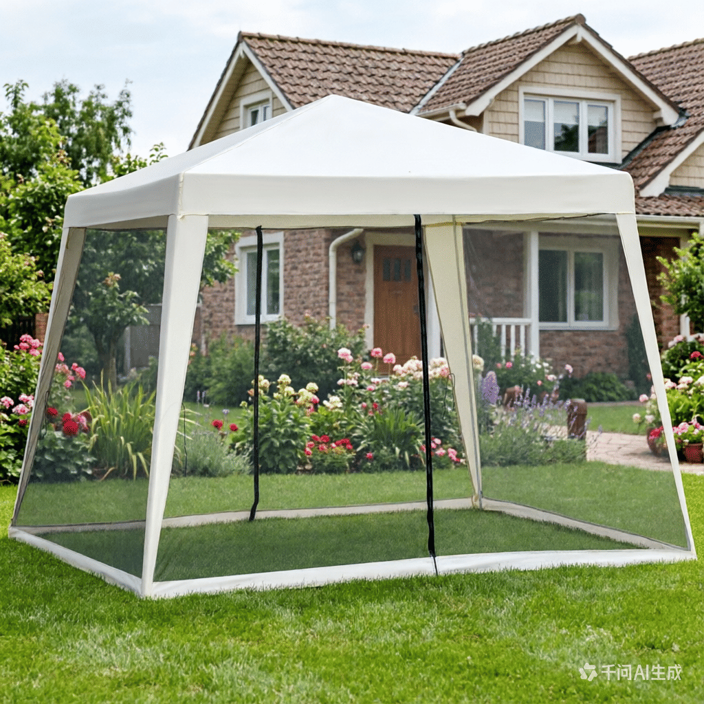 Beige 10'x10' Outdoor Party Tent Canopy with Mesh Sidewalls Patio Gazebo Sun Shade Screen Shelter for Backyard Camping Travel