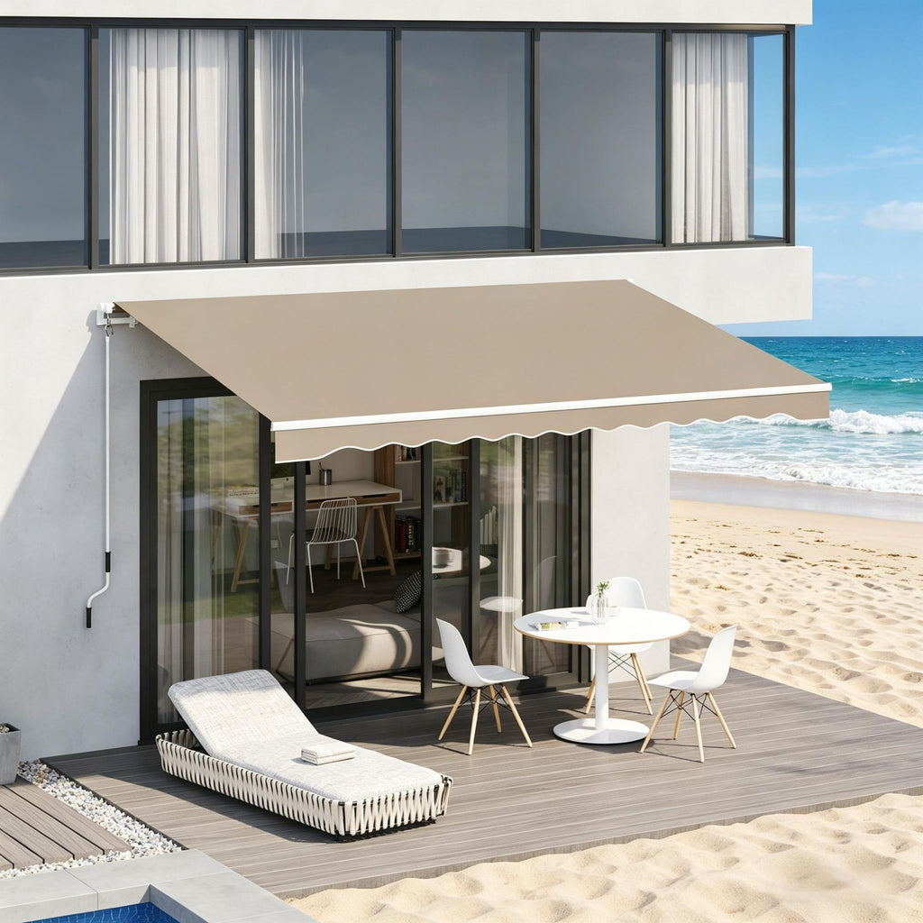 Beige 13' X 8' Retractable Awning with Manual Crank Handle Patio Sunshade Shelter UV & Water-Resistant Fabric Aluminum Frame for Deck Balcony Yard