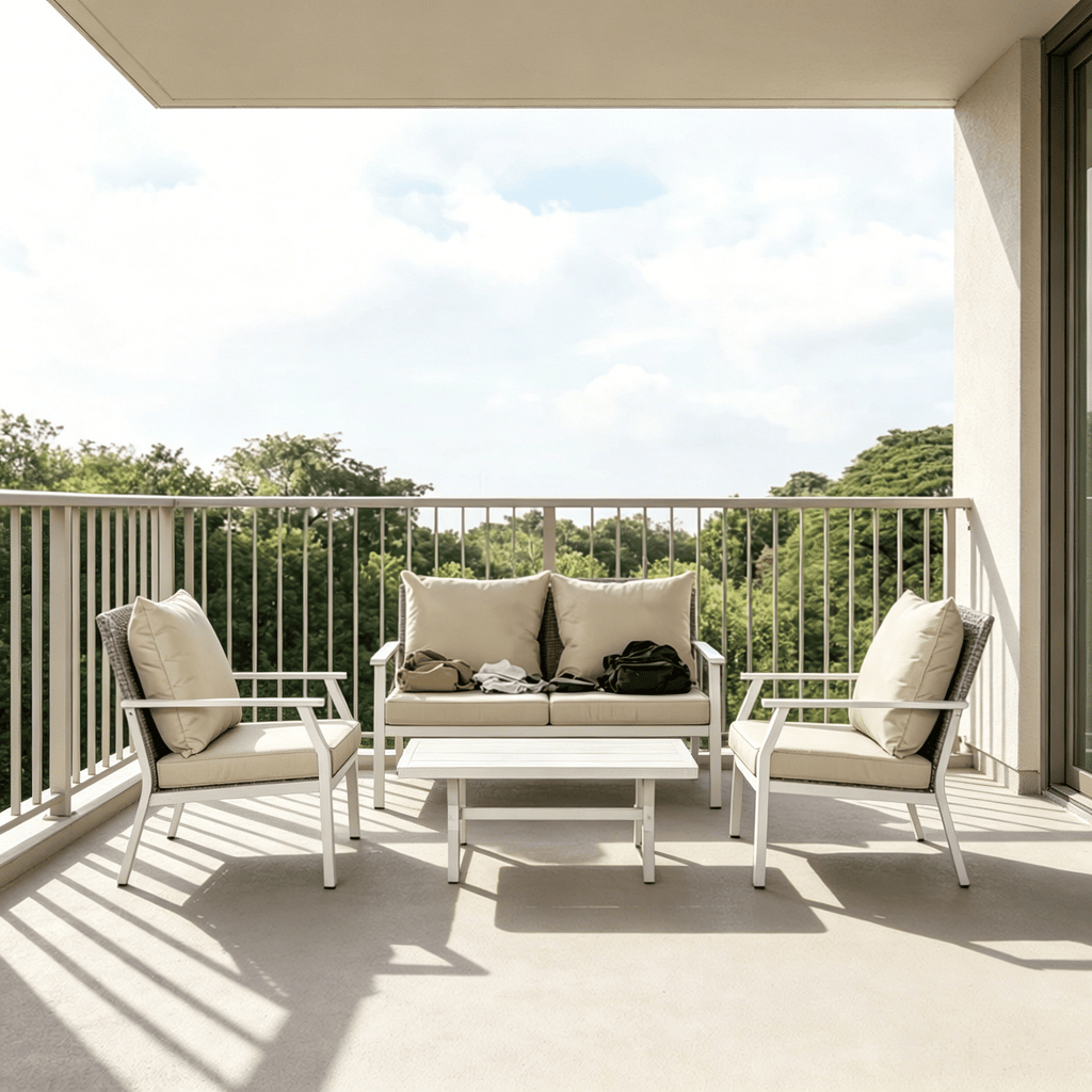 Beige 4-Piece Outdoor Patio Furniture Set with Cushions Wicker Conversation Sofa Aluminum Frame for Backyard Poolside Garden