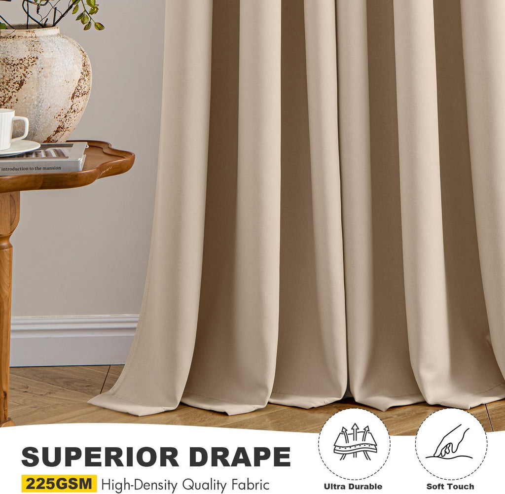 Beige Blackout Curtains for Bedroom Living Room 63 Inches Long 2 Panels, Thermal Insulated Room Darkening Drapes Solid Grommet Top Noise Reduction Light Blocking Window Treatments 40x63 Inch