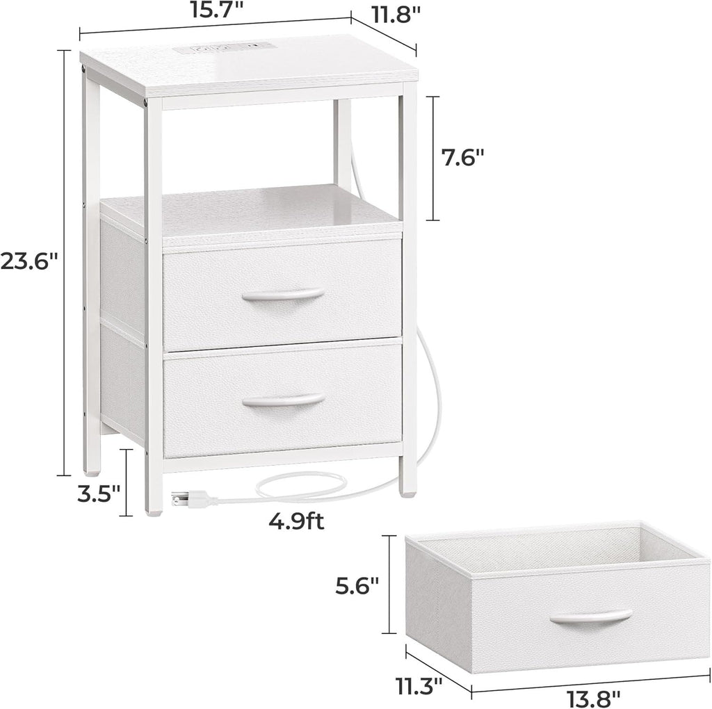 BELLAH Collection - Nightstand with Charging Station and App-Controlled Adjustable LED Lights, Bed Side Table, 2 Drawer and 1 Open Shelf, Bedroom, Ink Black and Ebony Black