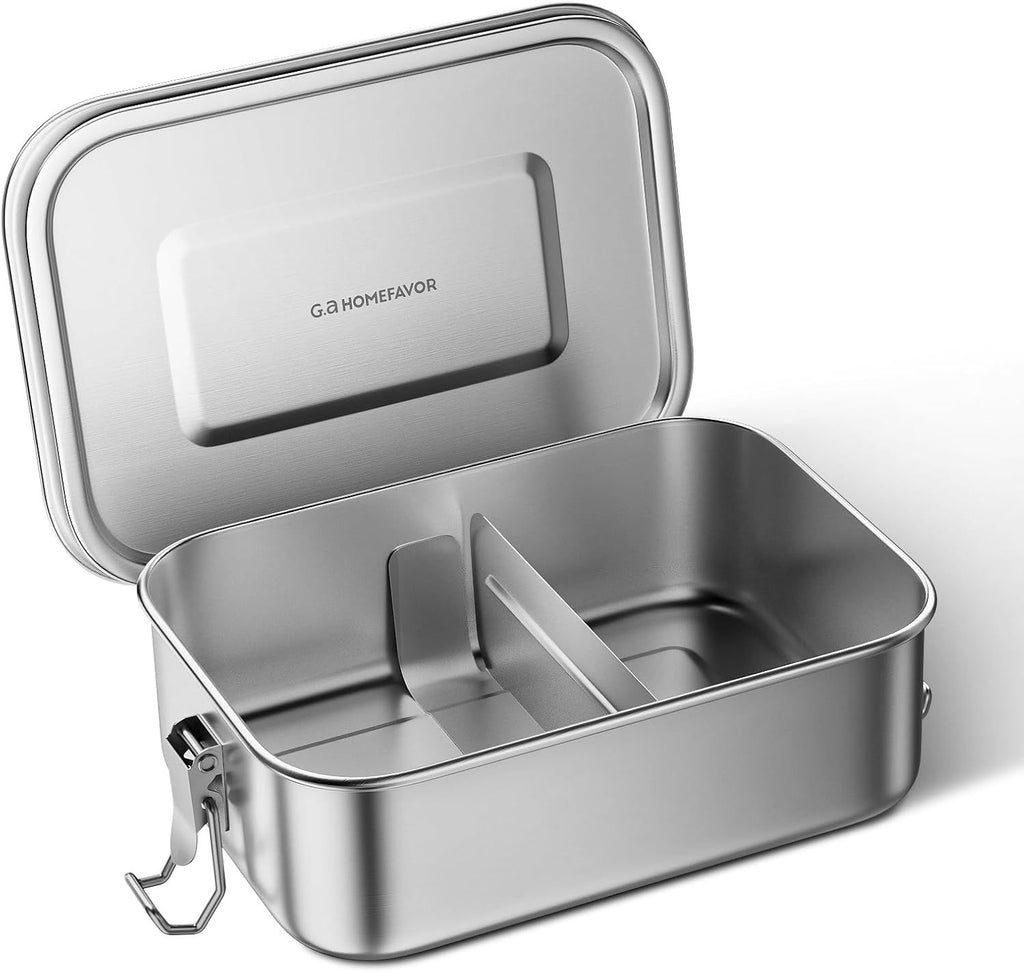 Bento Lunch Box, Stainless Steel Lunch Containers Leakproof with Removable Divider, Metal Lunch Containers, 800 ml, Dishwasher Safe