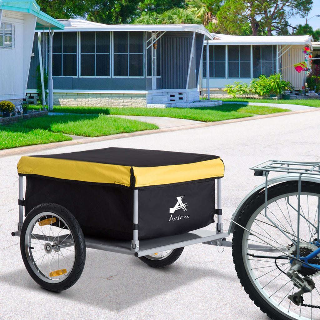 Bicycle Cargo Trailer, Yellow, Two-Wheel Bike Luggage Wagon with Removable Cover