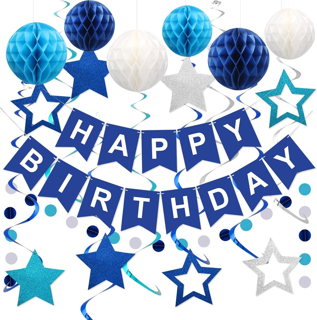 Birthday Decorations, Happy Birthday Banner with Honeycomb Balls