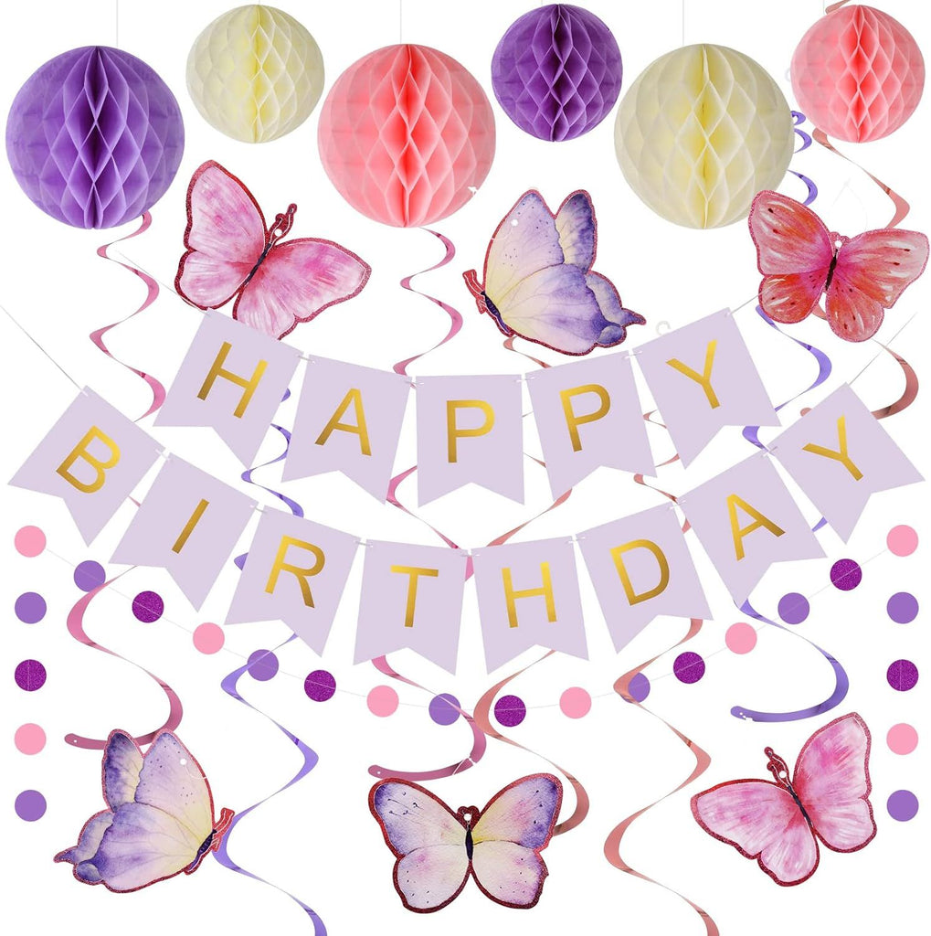 Birthday Decorations, Happy Birthday Banner with Honeycomb Balls