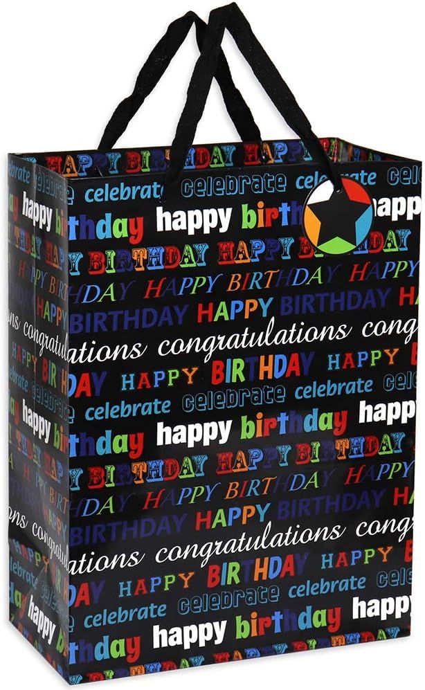 Birthday Gift Bag Assortment with Ribbon Handle, 12 Pcs Premium Quality Assorted Sizes Paper Bags Set, XL 13x17x6.5, Large 12x15x4.8, Medium 7x9x4.2 inches, 6 Designs