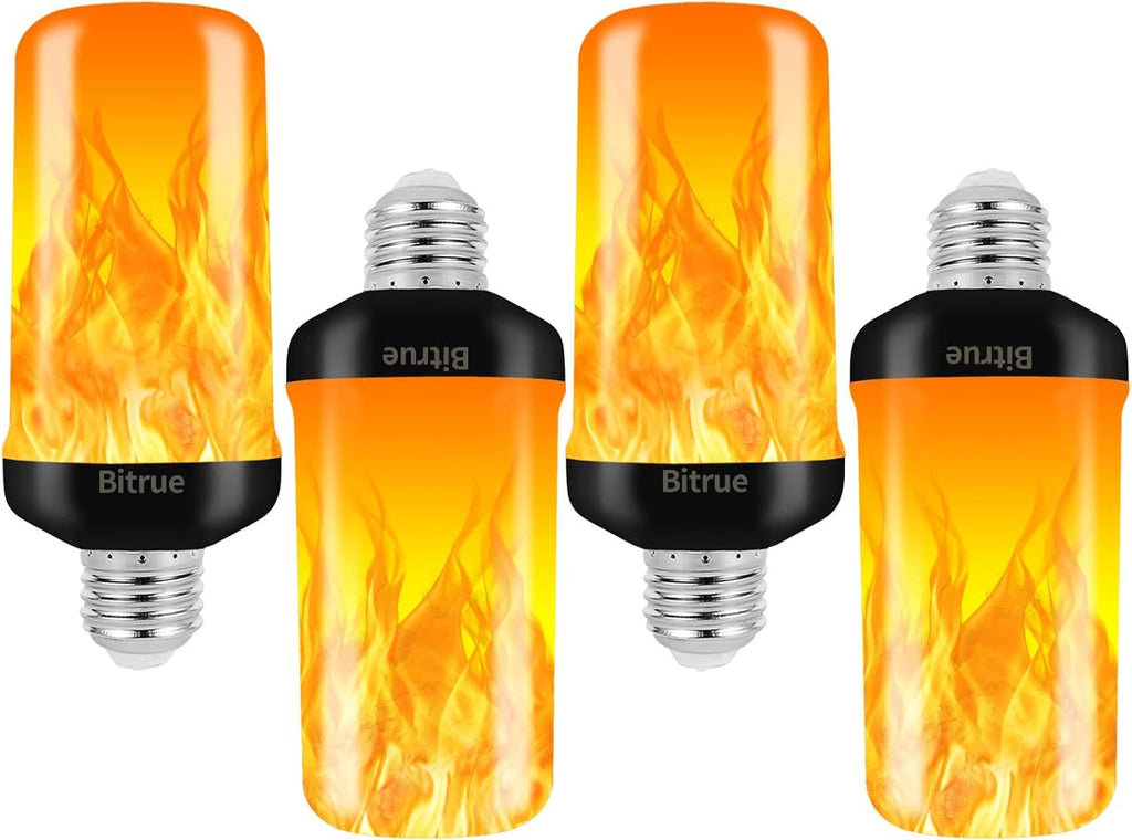 Bitrue LED Flame Effect Light Bulb, 4 Modes Flame Light Bulbs, E26 Base Fire Light Bulb with Gravity Sensor,Flickering Light Bulbs Halloween Home Party 4 Pack