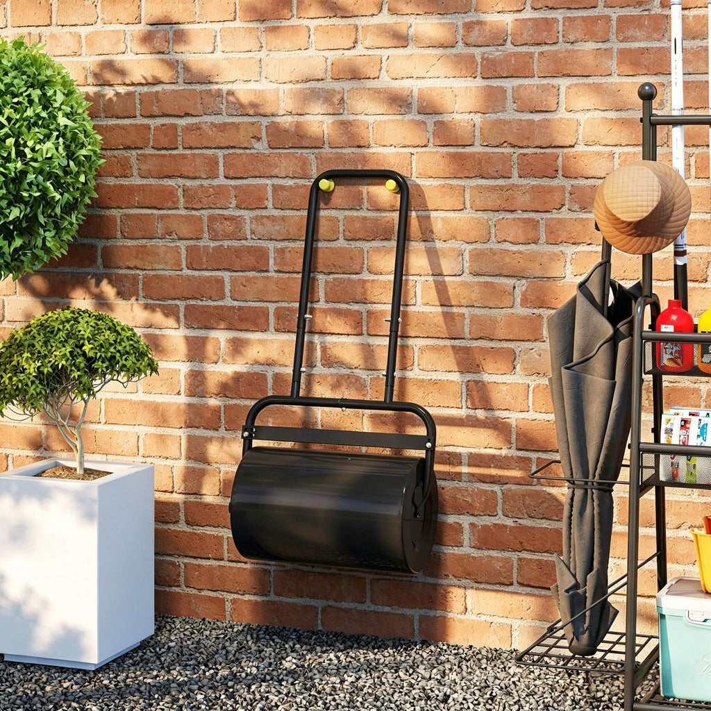 Black 20-Inch Lawn Roller for Garden Push/Tow behind with 10 Gal Capacity Fill with Water Or Sand for Soil Flattening