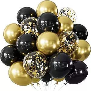 Black and Gold Balloons - 50PCS 12 Inch Metallic Gold Balloons Confetti Balloon Thickened New Year Latex Balloon for Birthday Retirement Anniversary Wedding Party Decorations Supplies