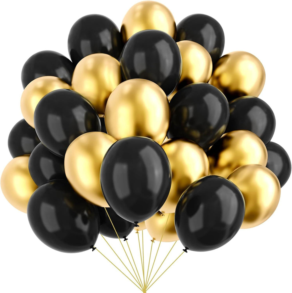 Black and Gold Balloons, 67pcs 12 Inch Metallic Gold and Black Balloons for Birthday, Retirement, Graduation, New Year's Eve Party Decorations