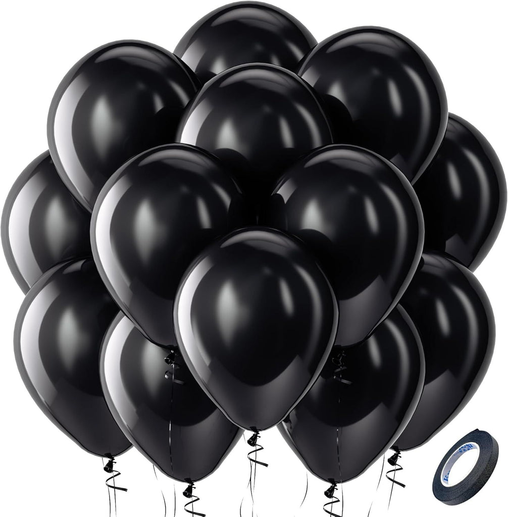 Black Balloons Latex Party Balloons - 100 Pack 12 inch Round Helium Balloons for New Years Black Themed Graduation Birthday Halloween Party Backdrop Prom Send off Decorations 2026