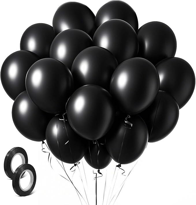 Black Balloons Party Decorations 100 Pack 12 inch Round Halloween Latex Balloons for Black Themed Wedding Graduation Anniversary Birthday Party Backdrop Decorations
