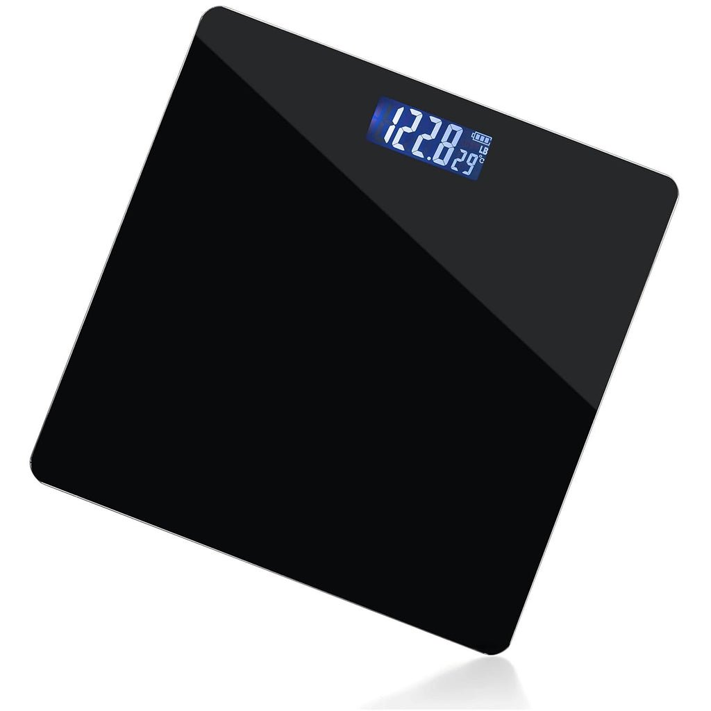 Black Digital Bathroom Scale for Body Weight, Smart Step-On Technology, Backlit LCD Display, High Accuracy Weight Scale 400lb/180kg, Glass Slim Design, Auto On/Off, Home Use