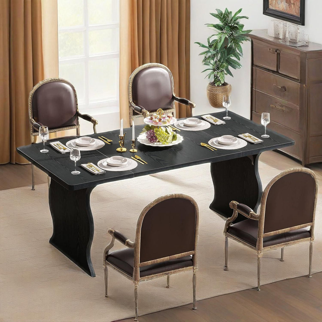 Black Dining Table for 4-6, 63-Inch Rectangular Modern Kitchen Table
