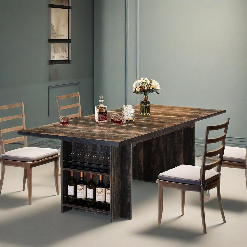 Black Dining Table for 4, 62.99-Inch Rectangular Dining Table with Storage for Kitchen