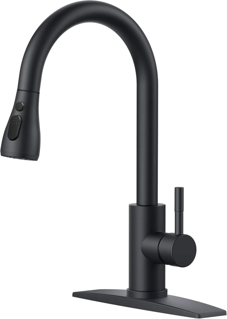 Black Kitchen Faucet with Pull Down Sprayer, High Arc Single Handle Classic Stainless Steel Sink Faucet 1 or 3 Hole, Suitable for Farmhouse Camper Laundry Rv Bar